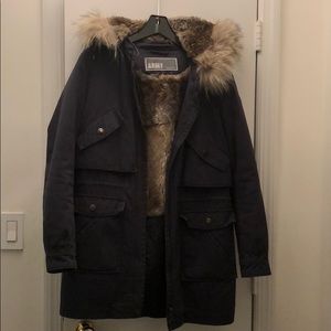 Army by Yves Salomon Navy hooded w/ fur SZ  40